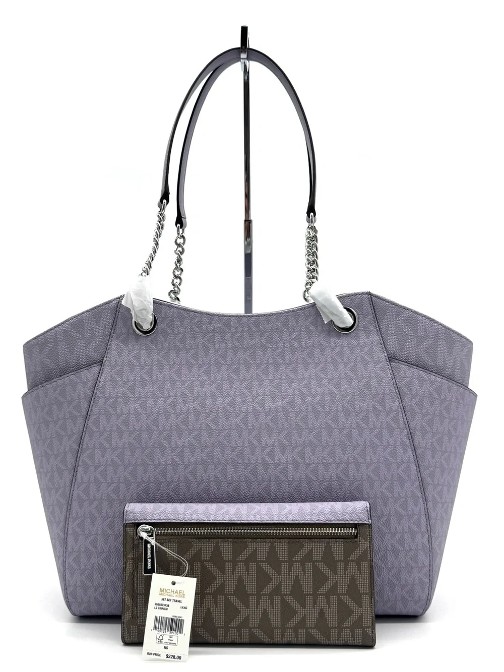 Michael Kors Jet Set Large Signature Logo Shoulder Bag w Matching Trifold Wallet